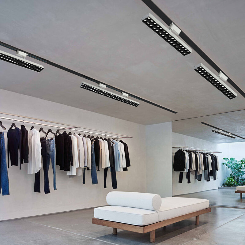 射灯led轨道灯服装店铺背景墙格栅路轨灯展厅超市商用导轨灯聚光
