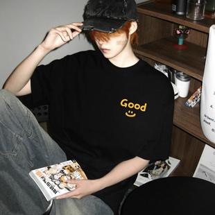 Good笑脸小众美式 短袖 潮牌夏季 休闲情侣宽松纯棉半袖 T恤 男士 Drew