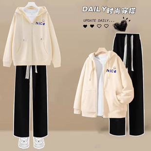 初中生秋装女套装2026少女新款高中学生学院风卫衣外套休闲三件套