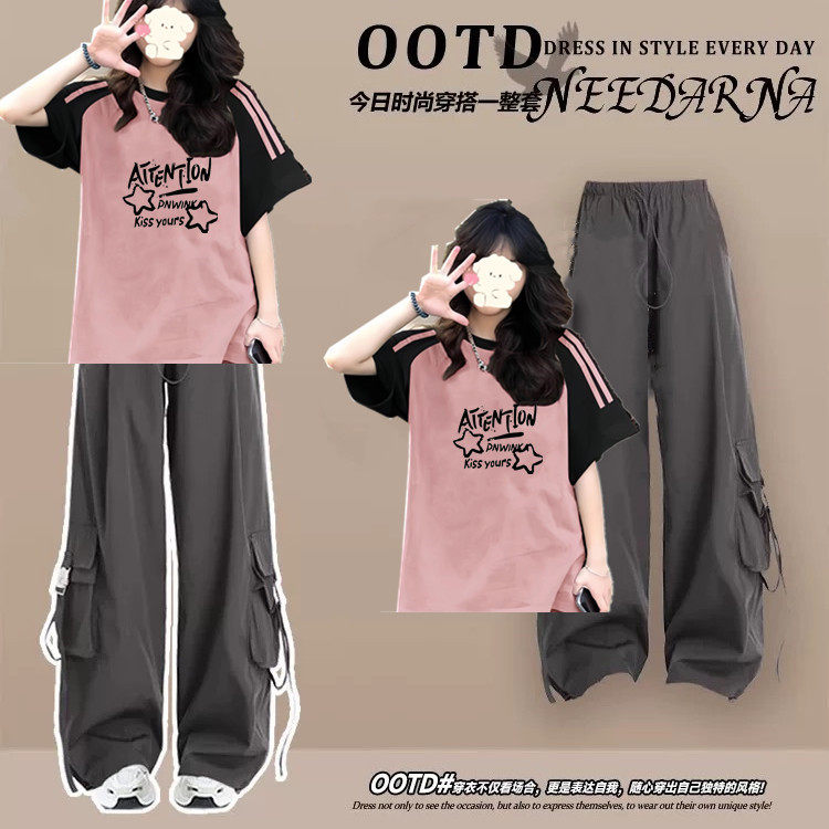 14少女大童微胖mm女孩大码夏日ootd穿搭一整套初高中学生衣服套装图片