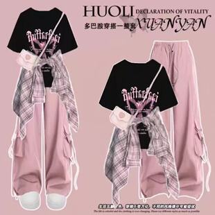 初中生春夏季穿搭一整套15少女孩纯棉短袖T恤女青少年工装裤套装