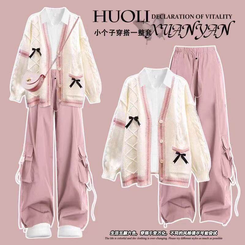 2026春秋季新款少女开衫毛衣外套休闲三件套16岁初中学生秋装套装