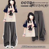 短袖 学生初中生搭配套装 T恤女大童 一整套青少年女装 2026超火夏装