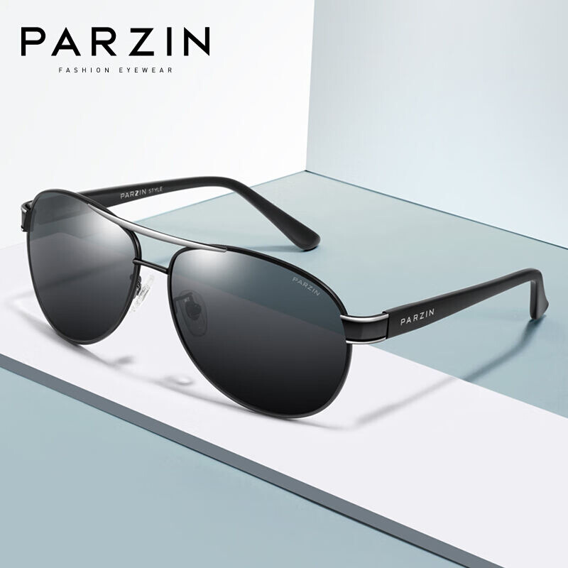 帕森(parzin)男款太阳镜时尚偏光太阳眼镜驾驶墨镜8008黑框黑灰