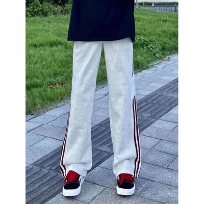 高个子加长条纹卫裤男秋冬加绒加厚重磅裤子青少年宽松休闲运动裤