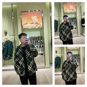 欧洲代购BBR TB经典格子格纹连帽拉链休闲夹克外套男款绿色冲锋衣