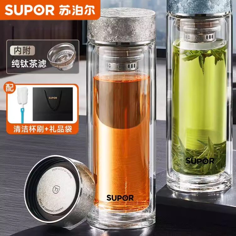 苏泊尔钛杯双层高硼硅商务玻璃杯