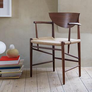 中古侘寂风实木餐椅绳编复古家用茶室主人圈椅扶手款书桌学习椅子