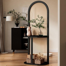 日式藤编屏风隔断客厅入户实木座屏中古玄关柜置物架移动轻奢高级