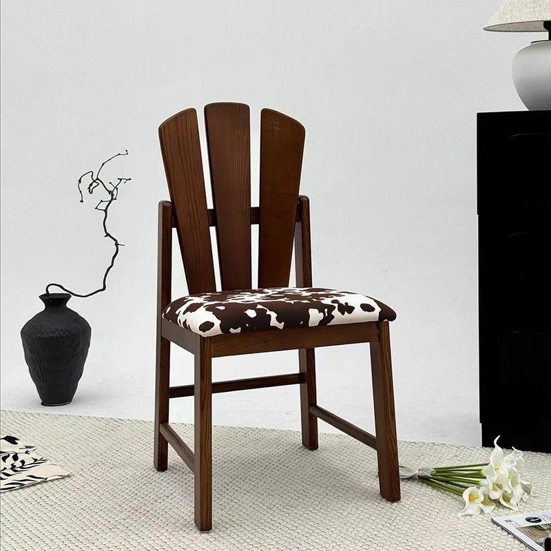 法式中古实木家用餐椅软包靠背椅设计师化妆椅简约复古风餐桌椅子