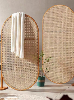 中复古风原实木藤编屏风隔断宋代美学办公室入户玄关移动禅意遮挡