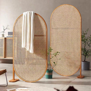 中复古风原实木藤编屏风隔断宋代美学办公室入户玄关移动禅意遮挡