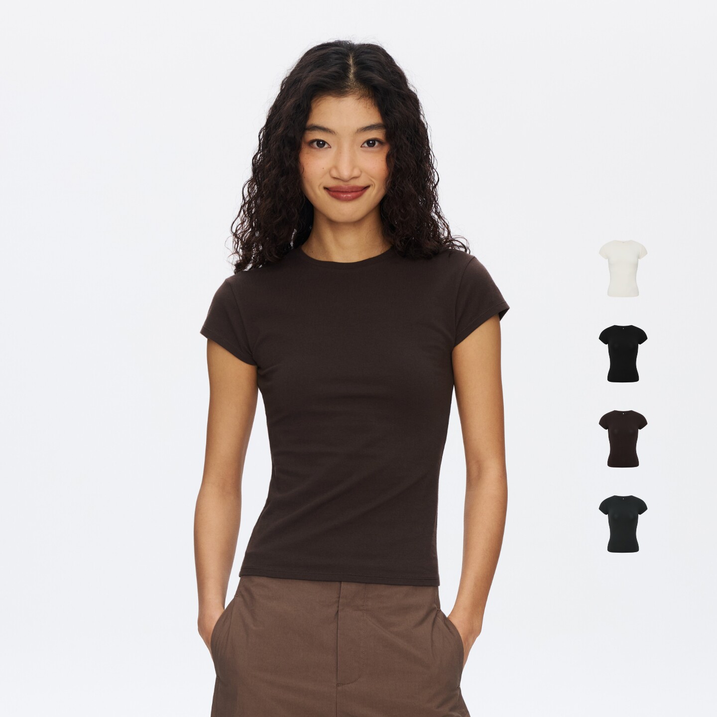 oneup简约纯色弹力修身小飞袖短袖t恤女夏季健身瑜伽运动圆领上衣