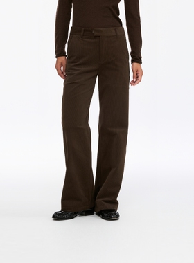 oneup秋冬季美式复古棕色灯芯绒裤子女小个子休闲长裤宽松直筒裤