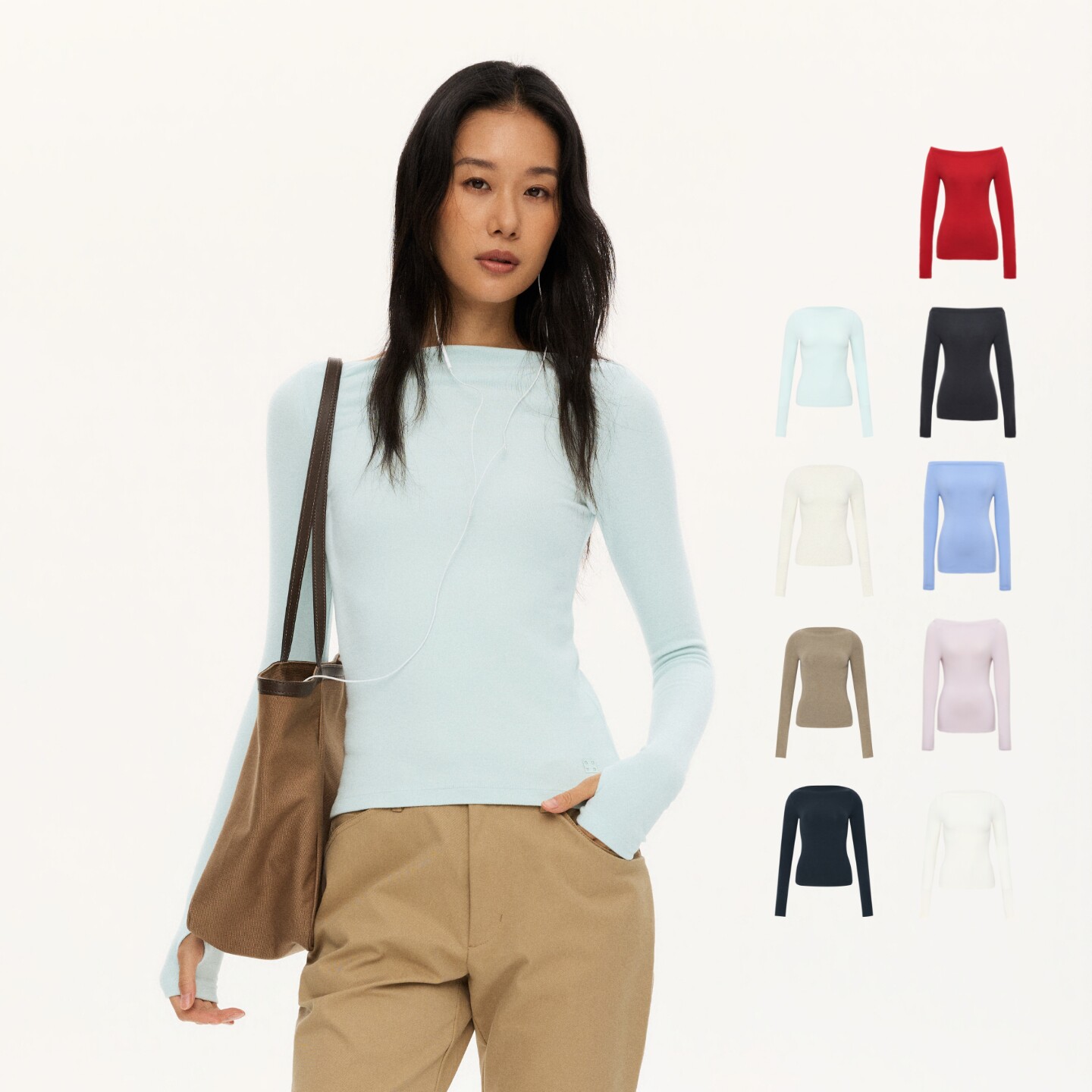 oneup磨毛一字肩长袖t恤女秋冬季内搭打底衫健身瑜伽服运动上衣
