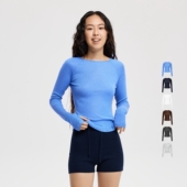 女春秋内搭长袖 oneup云感羊毛系列 莱赛尔羊毛蓝色打底衫 t恤上衣
