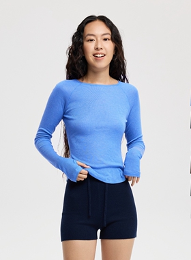 oneup云感羊毛系列  莱赛尔羊毛蓝色打底衫女春秋内搭长袖t恤上衣