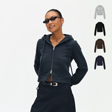 oneup美式灰色修身短款连帽卫衣外套女秋季小个子开衫拉链帽衫