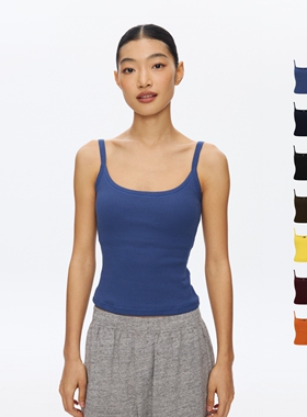 oneup可拆卸胸垫螺纹弹力吊带背心女夏季外穿健身瑜伽服运动上衣