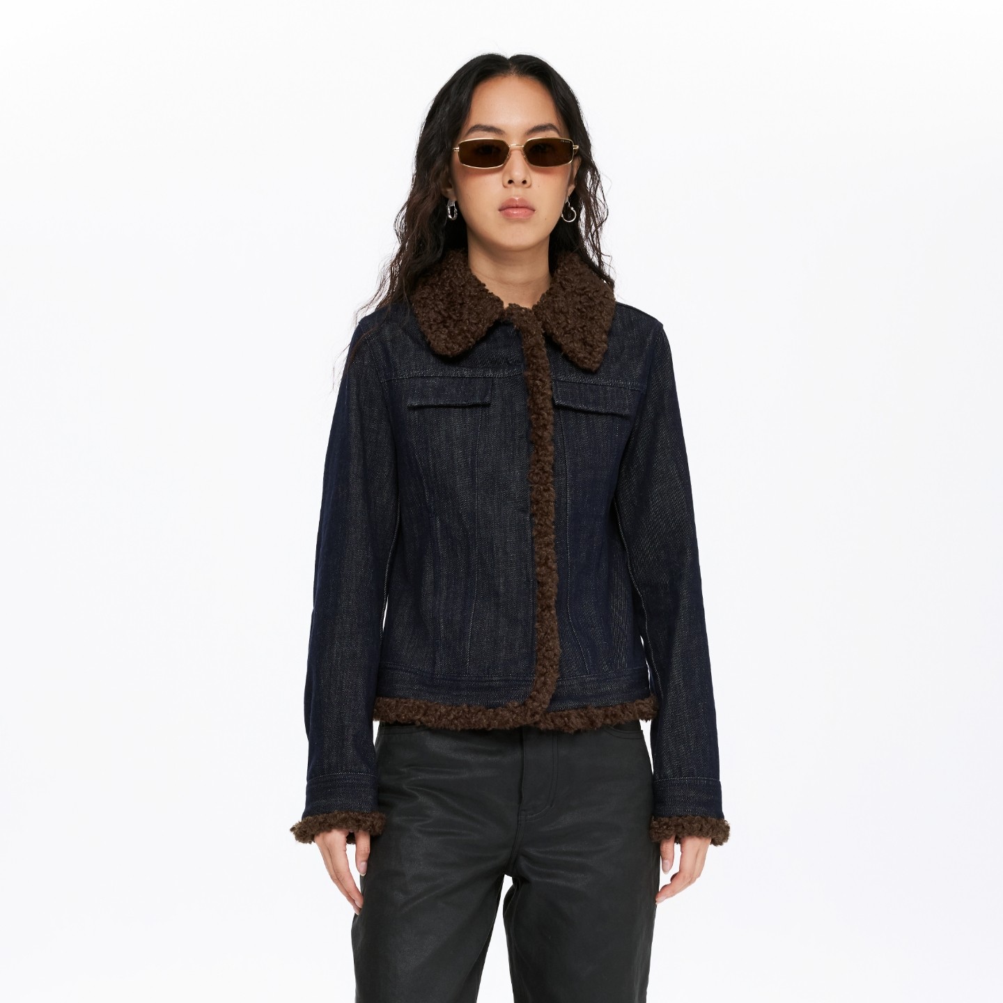 oneup美式复古羊羔绒拼接牛仔外套女秋冬季显瘦收腰短款夹克上衣,女装/女士精品,短外套,淘宝优惠券,粉丝福利购,淘宝优惠卷