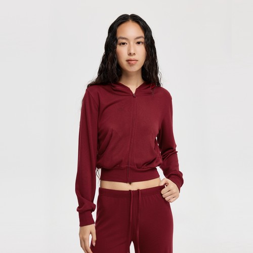 兔毛短款连帽卫衣外套