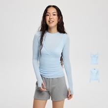 oneup莱赛尔美利奴羊毛叠穿两件套长袖t恤女秋季修身面膜t恤上衣