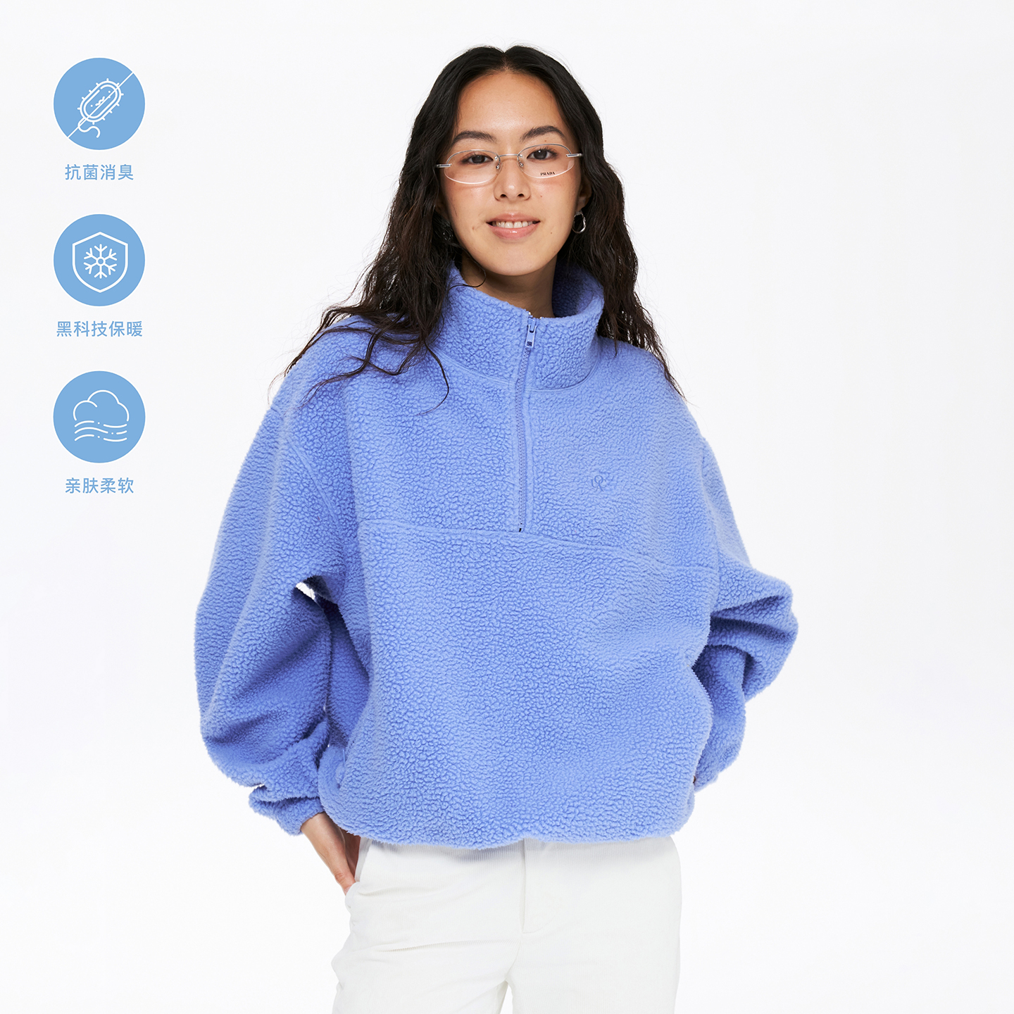 oneup羊羔绒半拉链运动外套