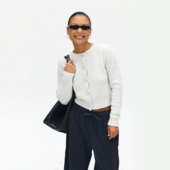 oneup毛绒针织短款 白色外套上衣 小个子通勤复古美式 开衫 女秋季