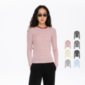 打底衫 oneup天丝羊毛彩色条纹长袖 针织衫 修身 t恤女春季 小个子薄款