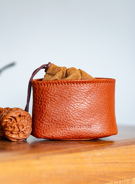 文玩核桃收纳袋随身盒精品蛤蟆头狮子头保护套 头层牛皮