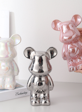 网红爱心小熊高档陶瓷轻奢客厅酒柜新款软装饰品公仔电视柜摆件