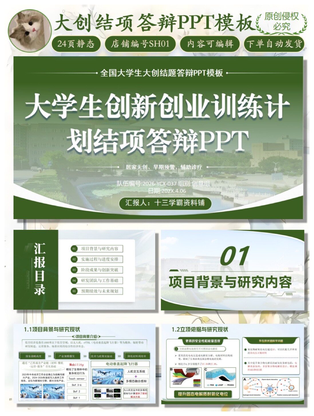 大创结题答辩PPT模版｜24页静态可编辑｜百度网盘自动发货