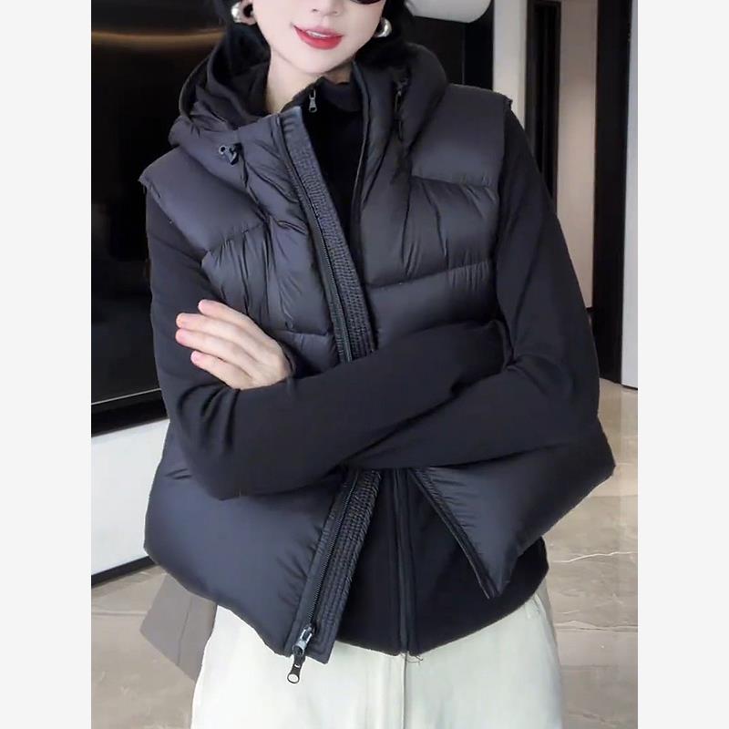 大码棉服马甲女短款连帽背心秋冬2025新款胖mm高级感宽松坎肩外套