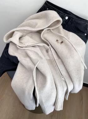 宽松慵懒拉炼秋冬减龄外搭毛衣女开衫2025春秋新款连帽针织衫外套