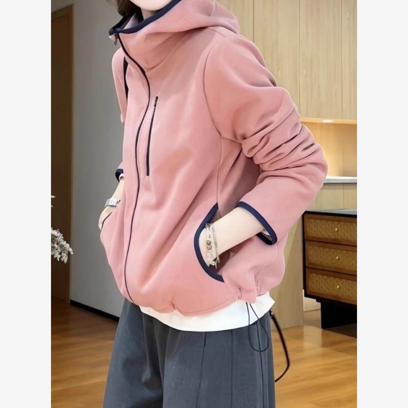 连帽拉炼慵懒女士卫衣2025秋季新款大码胖MM宽松百搭长袖减龄外套