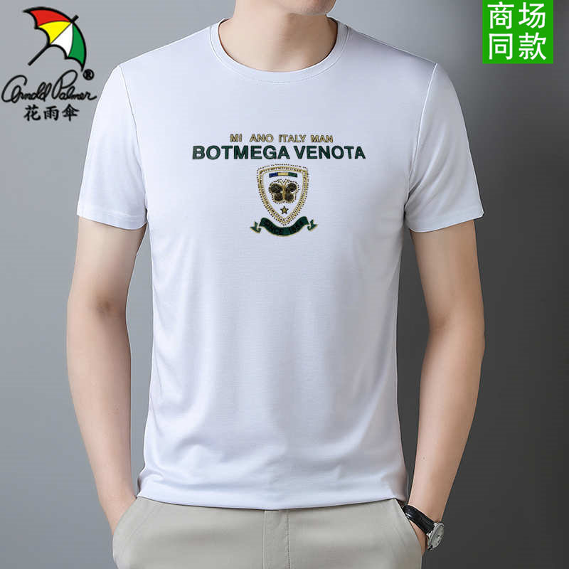 花雨伞男装休闲打底衫 春夏季冰丝花卉印花圆领短袖t恤潮男上衣