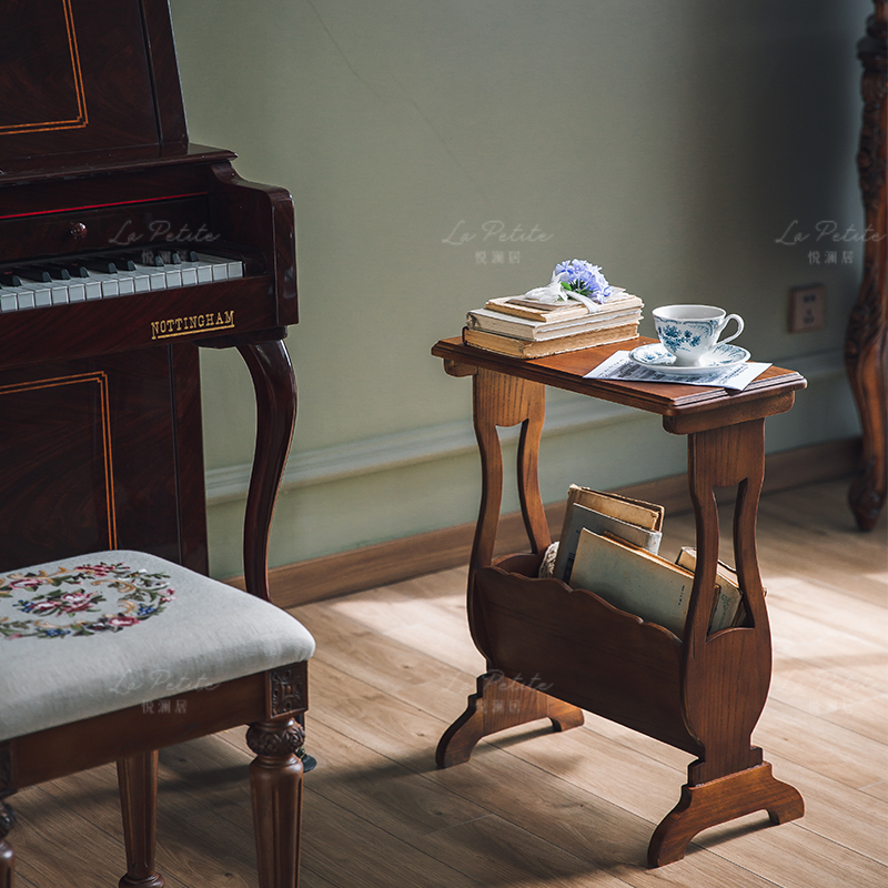 悦澜居复古边几家用客厅沙发边茶几中古收纳架玄关陈列杂志架置物