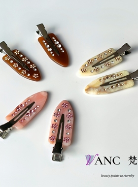 梵可Vanc水钻花朵醋酸边夹  emijay同款侧边夹无痕刘海夹化妆夹女