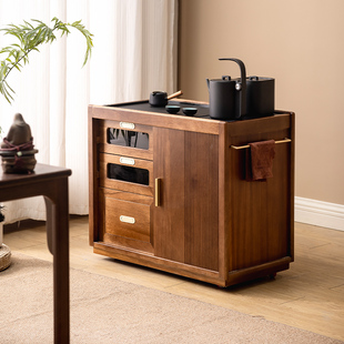 胡桃木茶水柜可移动茶台实木茶几小户型客厅水吧台烧水壶一体边几