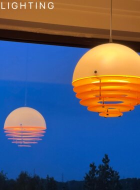 中古奶油风日落灯橙色餐厅吊灯吧台岛台灯现代包豪斯设计师阳台灯