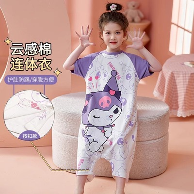 儿童库洛米夏季连体睡衣纯棉短袖薄款男童女童宝宝中大童空调睡衣