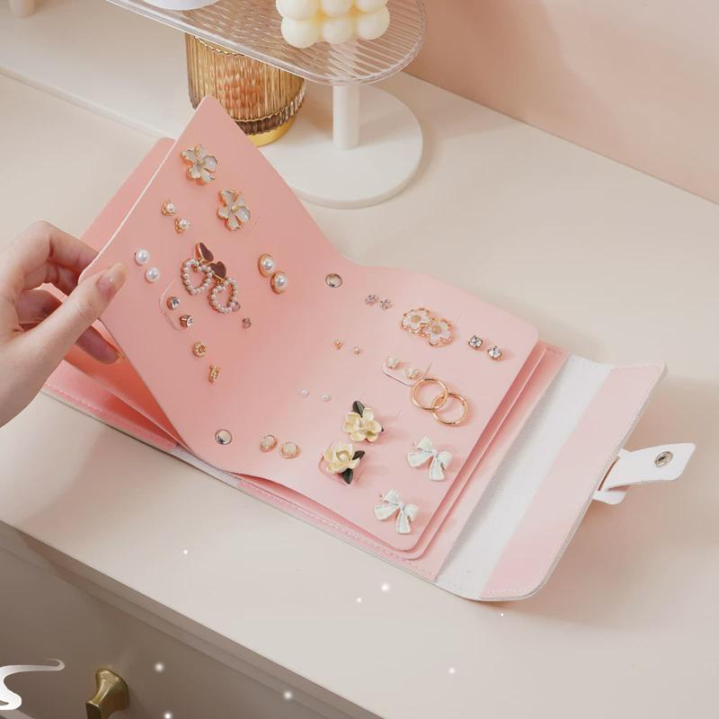 1pc PU Leather Ear Stud Storage Bag， Multi-layer Jewelry Fi