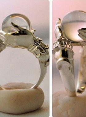 New creative retro lucky crystal bead ring punk style hip ho