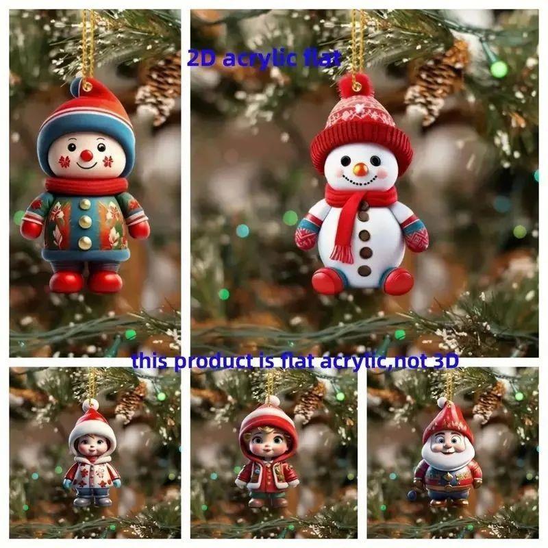 2D Acrylic Cartoon Santa Claus snowman Christmas Tree Pendan