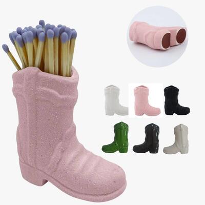 Ceramic Match Holder With Striker Boho Style Cowboy Boot Mat