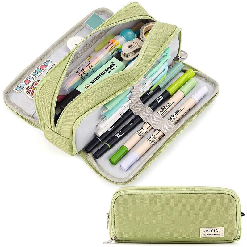 Large Capacity Pencil Case 3 Compartment Pouch Pen Bag Doubl