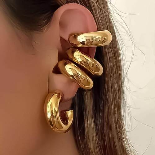 Women round hollow earrings without ear holes ear bone clip