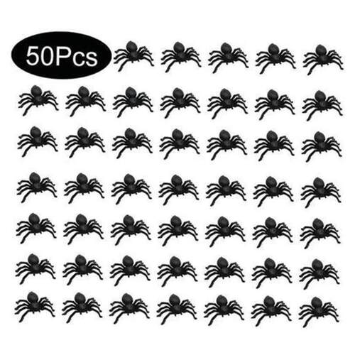 50pcs Halloween Spiders Decorations Small Black Luminous Pla