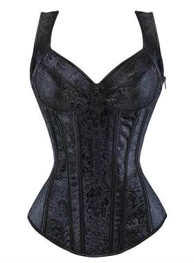 Women Corset with Straps Black Overbust Corset Plus Size Flo