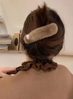 Plush duck beak clip back spoon curly hair clip发夹